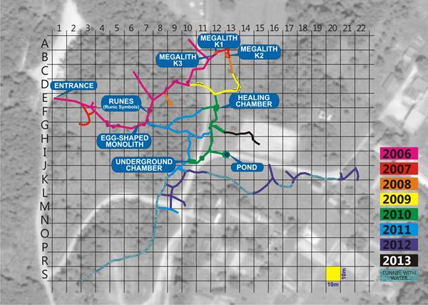 TLOCRT OČIŠĆENIH SEKCIJA PODZEMNOG LABIRINTA RAVNE