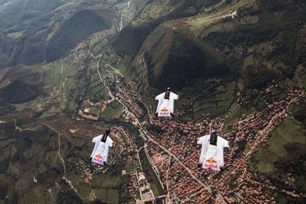 Red Bull Sky Dive team: Flight over the Bosnian Valley of the Pyramids