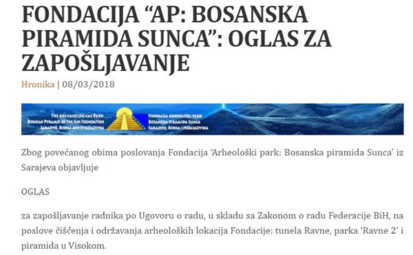 FONDACIJA “AP: BOSANSKA PIRAMIDA SUNCA”: OGLAS ZA ZAPOŠLJAVANJE