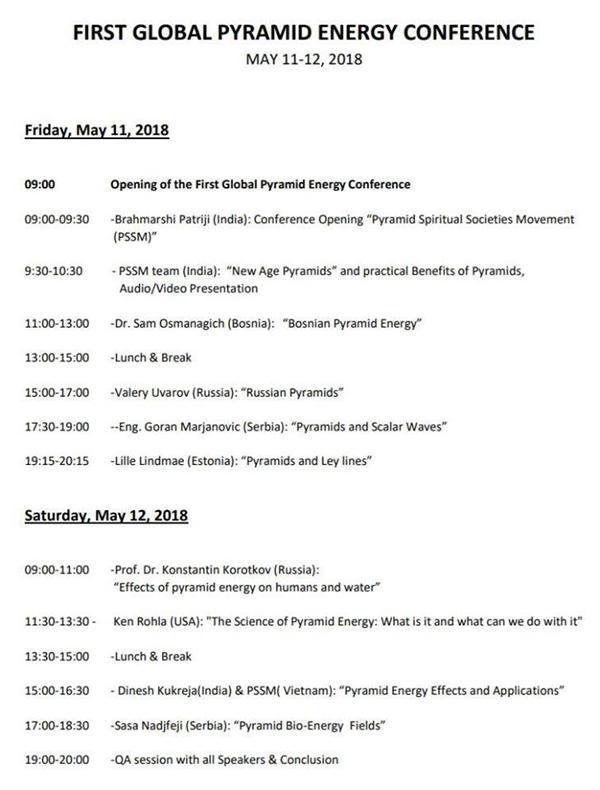 FIRST GLOBAL PYRAMID ENERGY CONFERENCE – PROGRAM