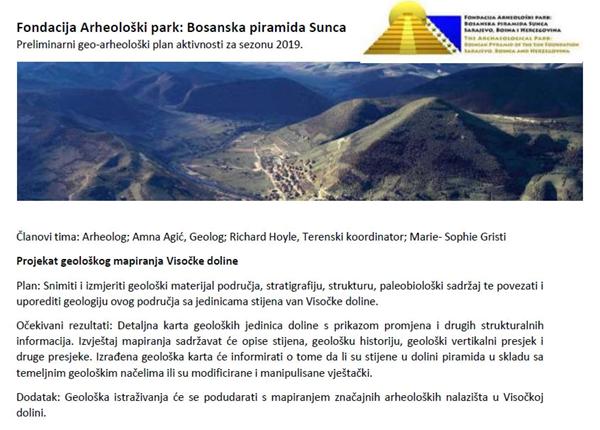Bosanske piramide: Preliminarni geo-arheološki plan aktivnosti za sezonu 2019.
