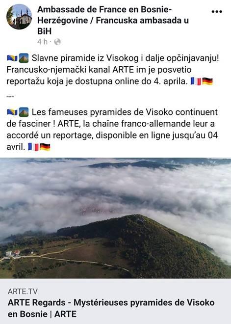 FRANCUSKA AMBASADA U BIH PROMOVIŠE DOKUMENTARAC ARTE TV O BOSANSKIM PIRAMIDAMA