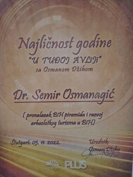 JOŠ JEDNO PRIZNANJE DR SEMIRU OSMANAGIĆU
