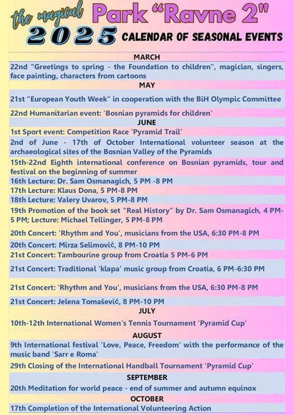 CALENDAR OF EVENTS AT THE BOSNIAN PYRAMIDS IN 2025