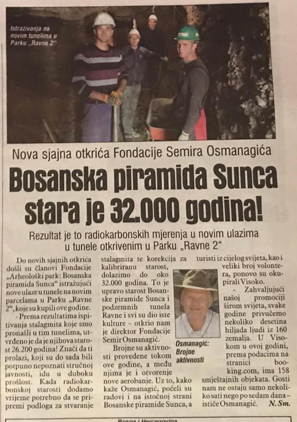 Dnevni avaz, 18. novembar 2018.: Bosanska piramida Sunca stara je 32.000 godina !