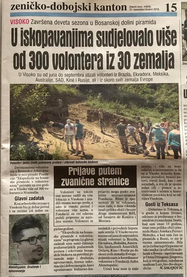 Dnevni avaz: Volonteri na bosanskim piramidama, 21. novmebar 2018.