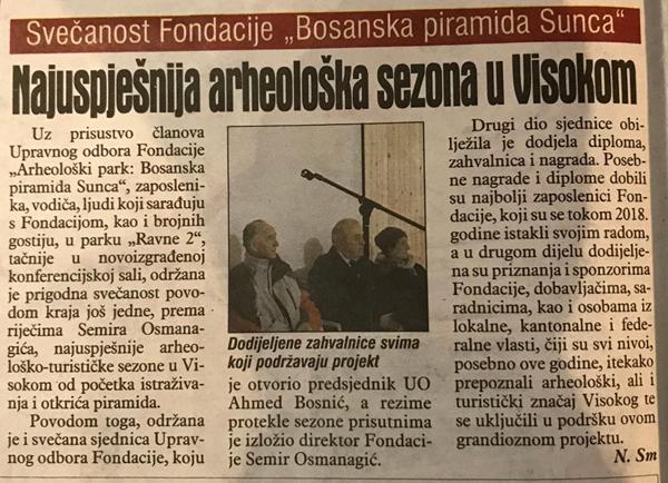 DNEVNI AVAZ, 03.12.2018: NAJUSPJEŠNIJA ARHEOLOŠKA SEZONA U VISOKOM
