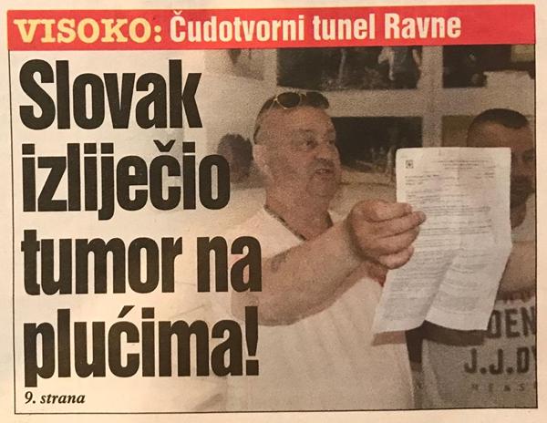Dnevni Avaz 12.06.2019: Slovk tvrdi da je u tunelima Ravne izliječio tumor na plućima