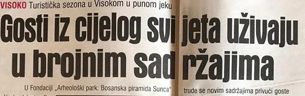 Dnevni Avaz 15.07.2019: Turistička sezona u punom jeku