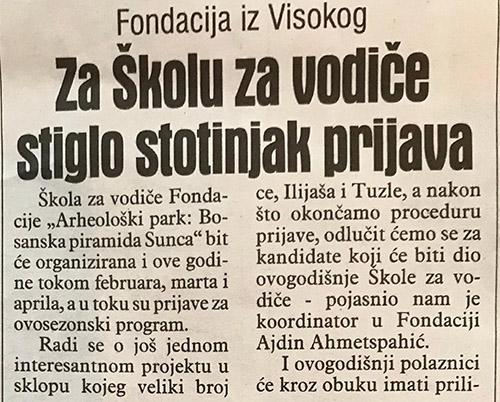 Dnevni Avaz 18.01.2020.: Škola za vodiče