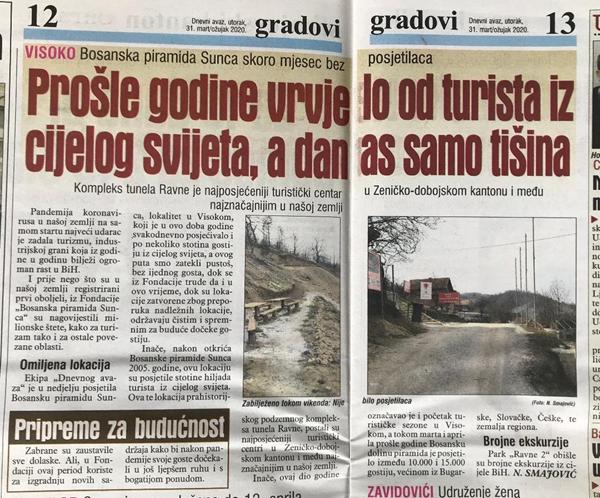 Dnevni Avaz 31.03.2020: Prošle godine vrvjelo od turista iz cijelgo sviejta a danas samo tišina