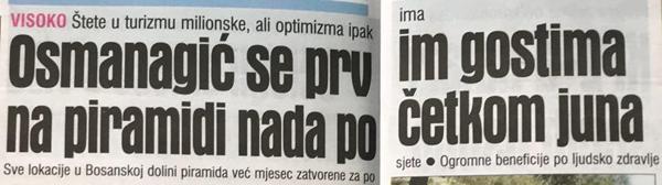 Dnevni Avaz 18.04.2020.: Osmanagić se prvim gostima na piramidi nada početkom juna