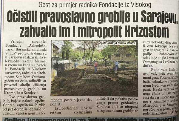 Dnevni Avaz 06.maj 2020.: Očistili pravoslavno groblje u Sarajevu